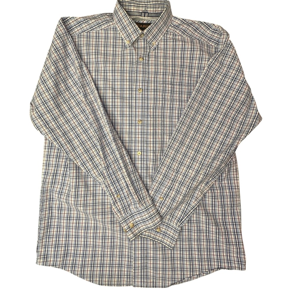 Ariat Pro Series Mens Medium Blue Plaid Long Sleeve Button Down Shirt 0267